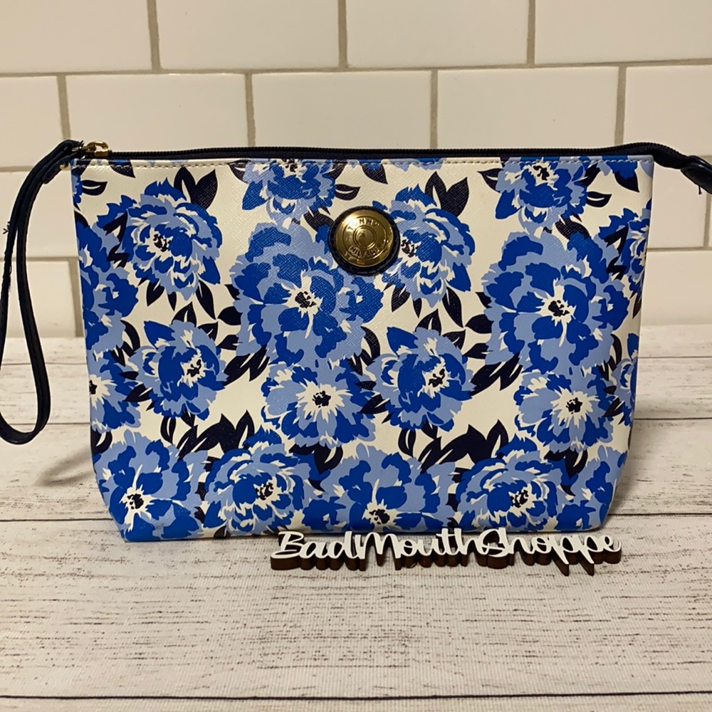 Tommy Hilfiger Vintage Inspired Blue Floral Zippered Make Up Pouch